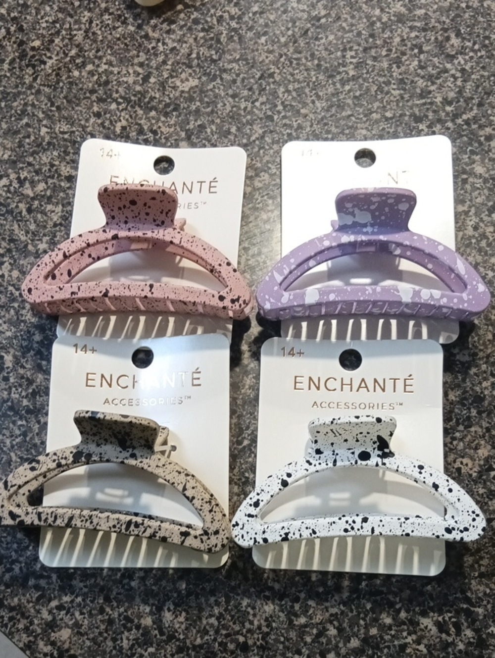 4 BIG ENCHANTÉ Speckled Pastel Hair Claw Clips